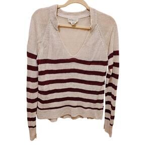 Denim&Supply Ralph Lauren M 100% Linen Red stripes Oatmeal Beige V neck knit top